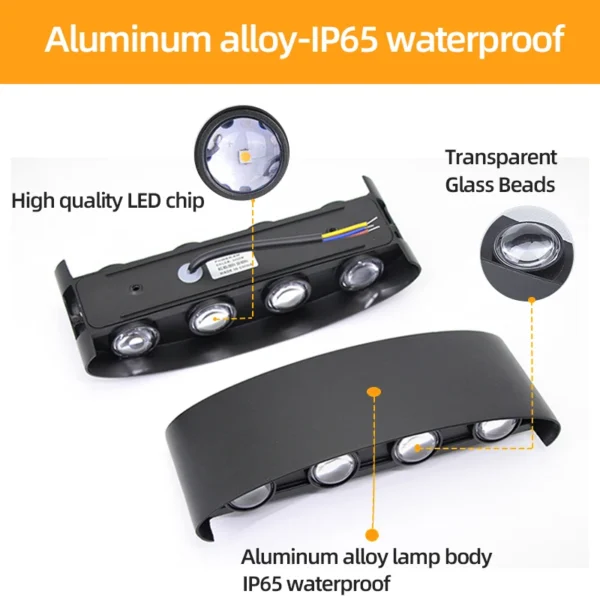 Aluminum LED Wall Lamp, Waterproof IP65, Outdoor Garden Light, 8W/12W for Bedroom, Living Room, and Stairs Lighting