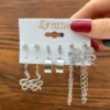 Boho Vintage Pearl Hoop Earrings Set, Gold Heart Butterfly Drop Earrings, Geometric Twist Jewelry Gift for Women
