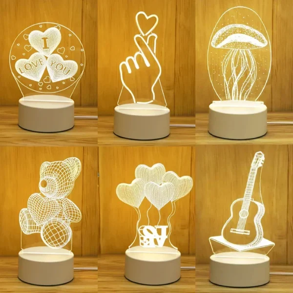 Romantic 3D LED Love Lamp, Night Light for Kids' Room, Wedding, Party, and Valentine's Day Decor