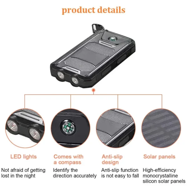 20000mAh Portable Solar Power Bank, Dual USB Fast Charger with LED Light, Waterproof External Battery for Phone