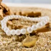 Tocona 5pcs Bohemian Imitation Pearl Bracelet Set for Women—Shell Beaded Bangles, Summer Beach Jewelry