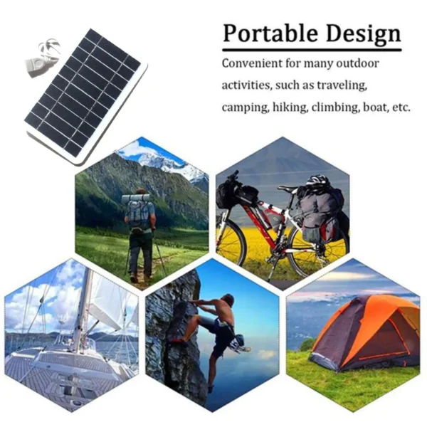 5V 2W Portable Solar Panel, USB Charger for Cell Phones and Power Banks, Ideal for Outdoor Camping