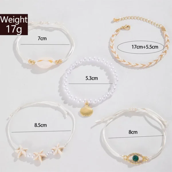 Tocona 5pcs Bohemian Imitation Pearl Bracelet Set for Women—Shell Beaded Bangles, Summer Beach Jewelry
