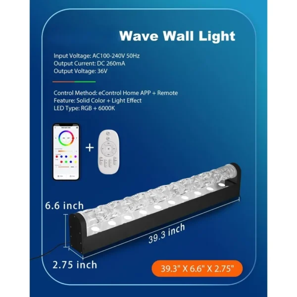 RGBW Dynamic Wave Wall Light, Color-Changing Aurora Washer Lamp with Remote & App, Ambient Light (1 Pack)