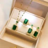 Luxury Emerald Jewelry Set, Women’s Bridal Zircon Earrings and Ring Set