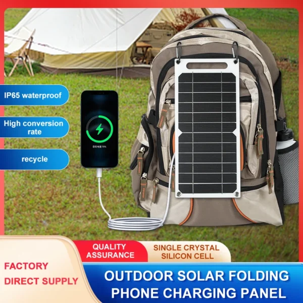 30W Waterproof Solar Panel with USB, Portable Battery Charger for Mobile Phones, Outdoor Hiking and Camping, 6.8V