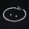 Luxury Crystal Jewelry Set for Women, Silver Bracelet, Stud Earrings, Zircon Necklace, Wedding Party Jewelry