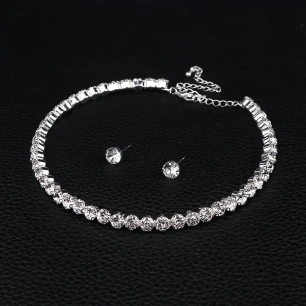 Luxury Crystal Jewelry Set for Women, Silver Bracelet, Stud Earrings, Zircon Necklace, Wedding Party Jewelry