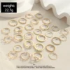 Fashion Wave Crystal Heart Ring Set for Women, Gold/Silver Party Jewelry