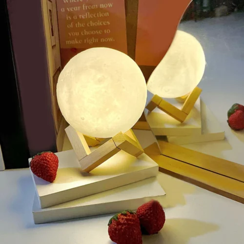 8cm Moon Ball LED Night Light with Plastic Stand, Battery-Powered Starry Lamp for Bedroom Decor and Kids' Gifts