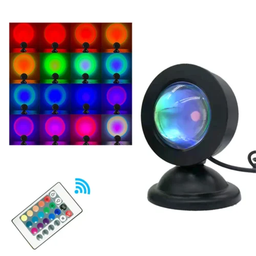 USB Sunset Lamp, 16-Color LED Projector Night Light for Bedroom, Rainbow Atmosphere Wall Decoration