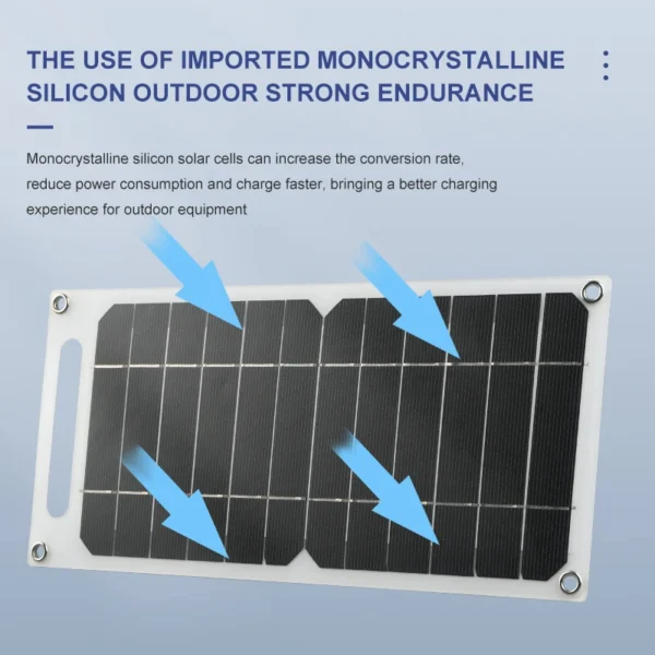30W Waterproof Solar Panel with USB, Portable Battery Charger for Mobile Phones, Outdoor Hiking and Camping, 6.8V