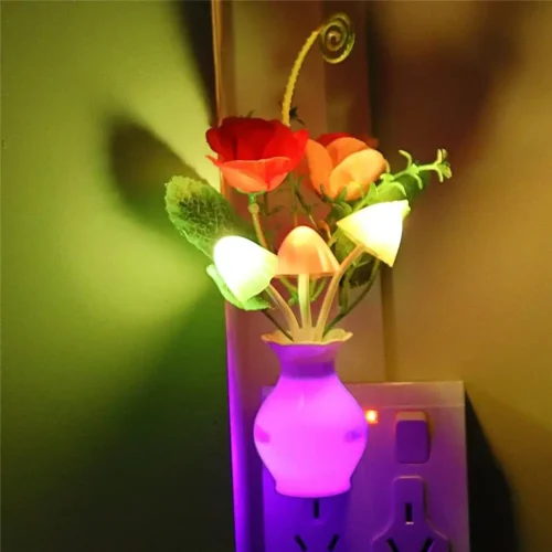"LED Lilac Night Light Lamp - Colorful Rose & Mushroom for Romantic Home Decor (US/EU Plug)"