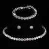 Luxury Crystal Jewelry Set for Women, Silver Bracelet, Stud Earrings, Zircon Necklace, Wedding Party Jewelry