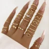 Fashion Wave Crystal Heart Ring Set for Women, Gold/Silver Party Jewelry