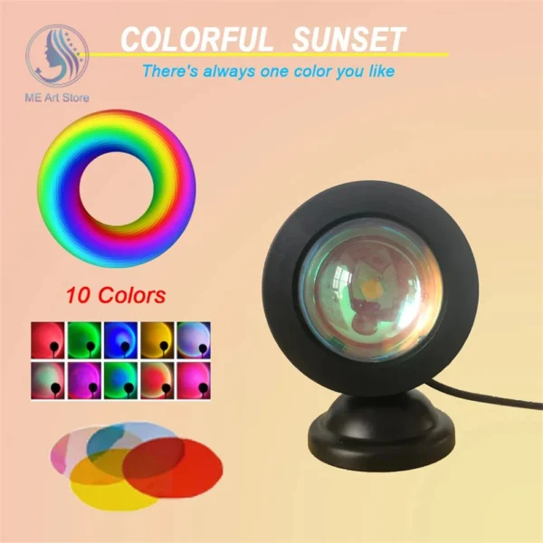 USB Sunset Lamp, 16-Color LED Projector Night Light for Bedroom, Rainbow Atmosphere Wall Decoration