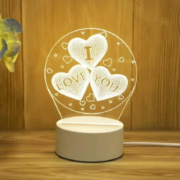 Romantic 3D LED Love Lamp, Night Light for Kids' Room, Wedding, Party, and Valentine's Day Decor