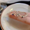 3pcs Blue Geometric Crystal Rings for Women, Vintage Gold Stainless Steel Jewelry Set