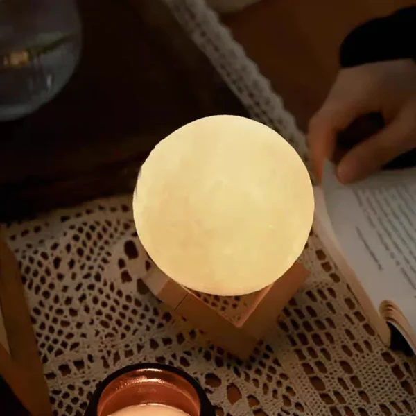 8cm Moon Ball LED Night Light with Plastic Stand, Battery-Powered Starry Lamp for Bedroom Decor and Kids' Gifts