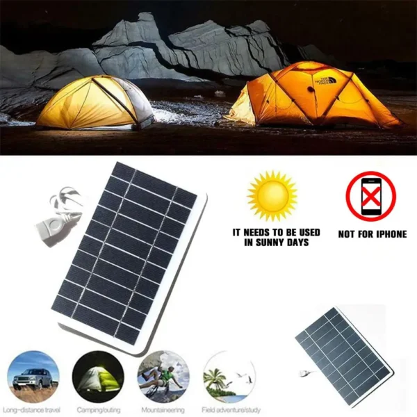 5V 2W Portable Solar Panel, USB Charger for Cell Phones and Power Banks, Ideal for Outdoor Camping