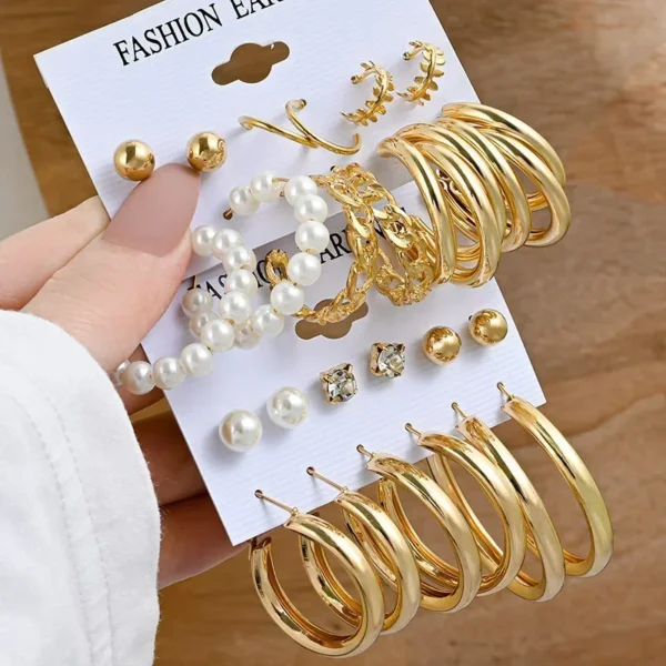Boho Vintage Pearl Hoop Earrings Set, Gold Heart Butterfly Drop Earrings, Geometric Twist Jewelry Gift for Women