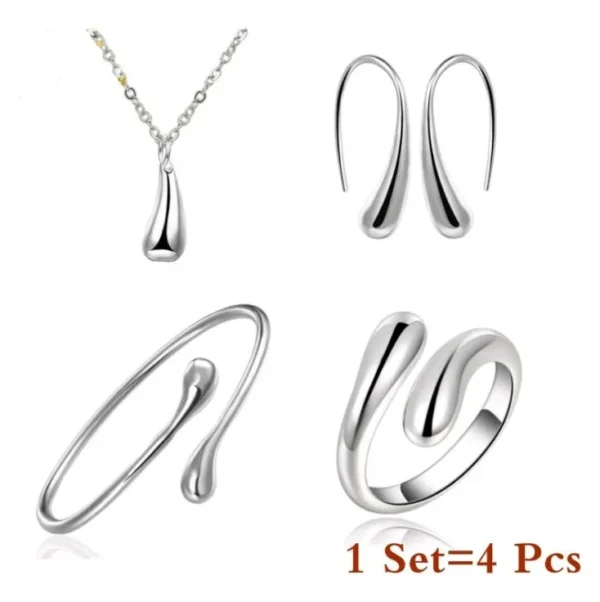 S925 Silver Water Drop Jewelry Set for Women—Earrings, Ring, Bracelet, Simple and Stylish Gift