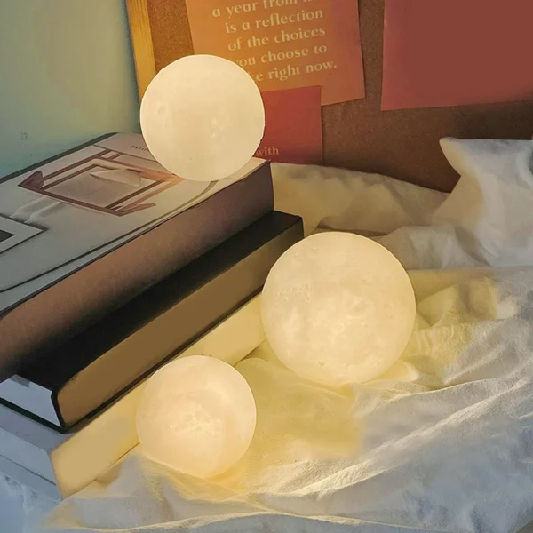 8cm Moon Ball LED Night Light with Plastic Stand, Battery-Powered Starry Lamp for Bedroom Decor and Kids' Gifts