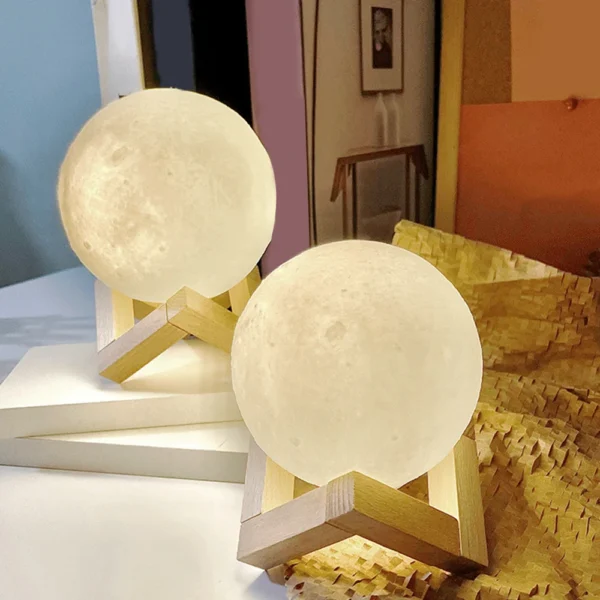 8cm Moon Ball LED Night Light with Plastic Stand, Battery-Powered Starry Lamp for Bedroom Decor and Kids' Gifts