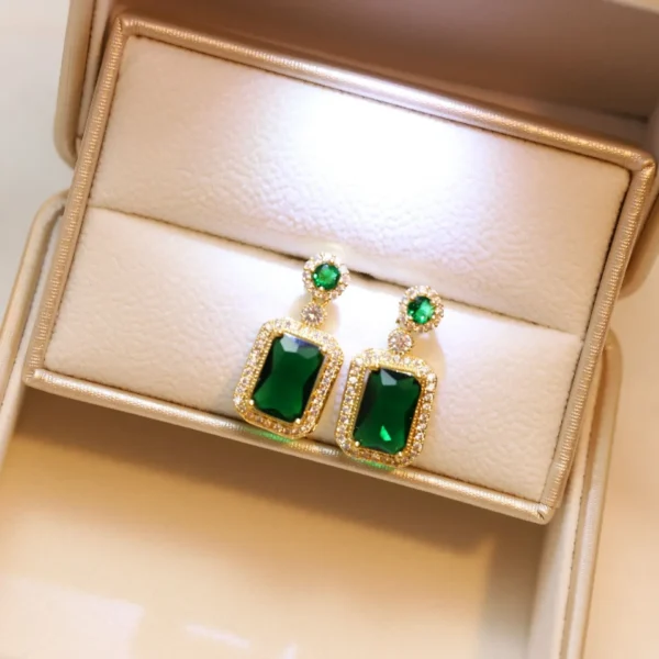 Luxury Emerald Jewelry Set, Women’s Bridal Zircon Earrings and Ring Set