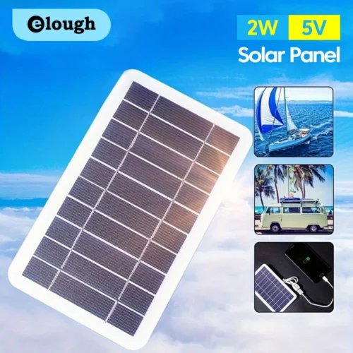Elough 5V 2W Portable Solar Panel, USB Battery Charger for Power Banks and Phones, Outdoor Camping and Home