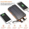 20000mAh Portable Solar Power Bank, Dual USB Fast Charger with LED Light, Waterproof External Battery for Phone