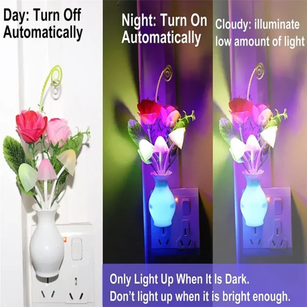"LED Lilac Night Light Lamp - Colorful Rose & Mushroom for Romantic Home Decor (US/EU Plug)"