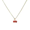 Wine Red Cherry Gold Pendant Necklace and Earrings Set for Women, Fashion Jewelry, Wedding and Birthday Gifts