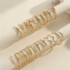 Fashion Wave Crystal Heart Ring Set for Women, Gold/Silver Party Jewelry