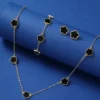Lucky Clover Flower Jewelry Set – Bracelet, Earrings, Necklace (3-Piece) for Women, Stylish Party Accessories