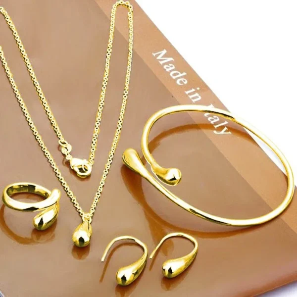 S925 Silver Water Drop Jewelry Set for Women—Earrings, Ring, Bracelet, Simple and Stylish Gift