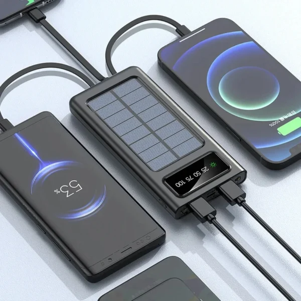 Xiaomi 200000mAh Solar Power Bank, Built-in Cables, 2 USB Ports, LED Light, Super Fast Charger