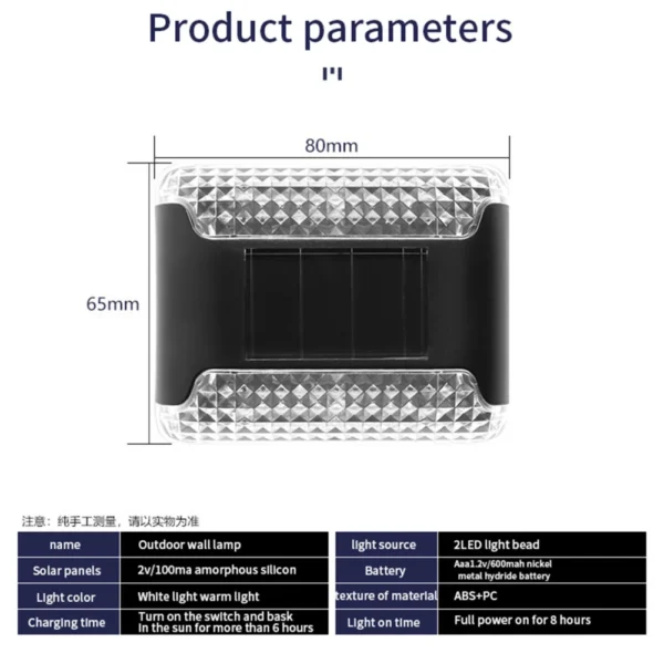 LED Solar Wall Lamp, Waterproof Outdoor Light for Home and Garden Decoration