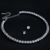 Luxury Crystal Jewelry Set for Women, Silver Bracelet, Stud Earrings, Zircon Necklace, Wedding Party Jewelry