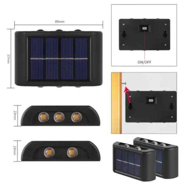 Solar Wall Lights, Up & Down LED Outdoor Lamps, Waterproof for Backyard, Garden, and Pathway