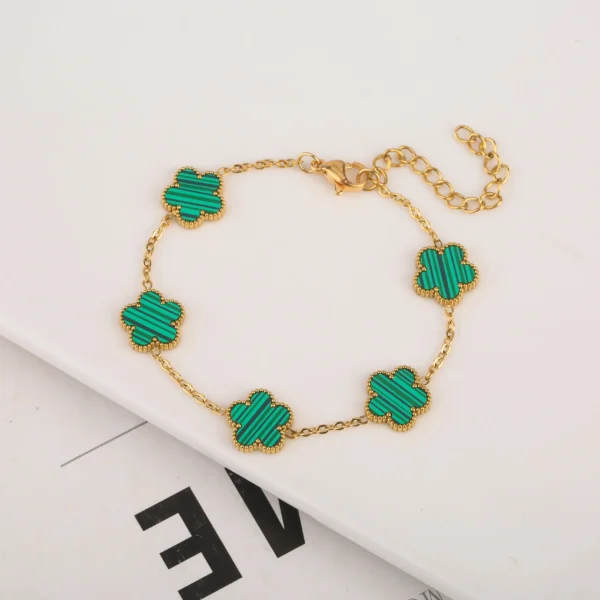Adjustable Gold-Plated 316L Stainless Steel Five-Leaf Clover Bracelet
