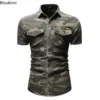 New 2024 Men's Denim Shirts Fashion Soft Lapel Camouflage Shirt Jacket Man Casual Slim Outdoor Climbing Cowboy Tops Shirt Male