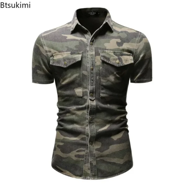 New 2024 Men's Denim Shirts Fashion Soft Lapel Camouflage Shirt Jacket Man Casual Slim Outdoor Climbing Cowboy Tops Shirt Male