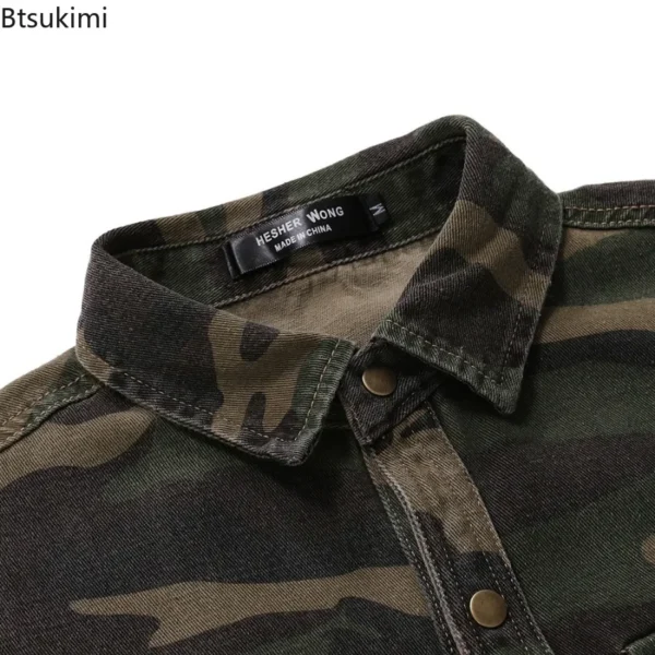 New 2024 Men's Denim Shirts Fashion Soft Lapel Camouflage Shirt Jacket Man Casual Slim Outdoor Climbing Cowboy Tops Shirt Male