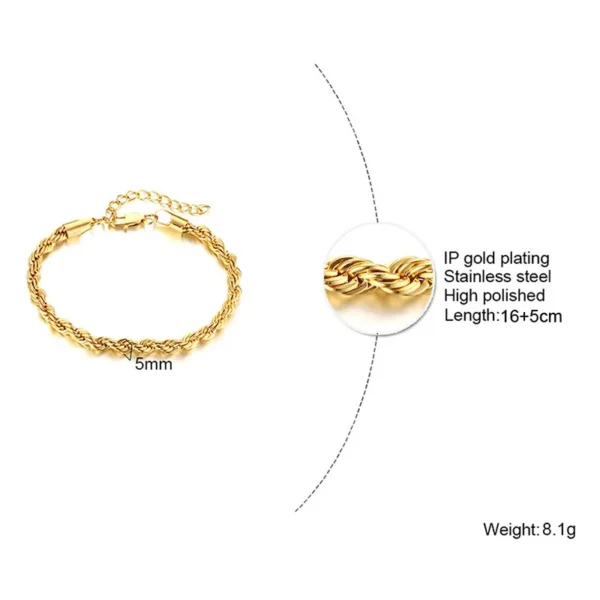 Twisted Rope Chain Stainless Steel Bracelet for Men & Women – Valentine's Gift
