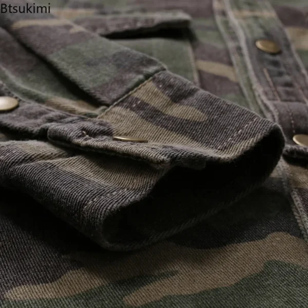 New 2024 Men's Denim Shirts Fashion Soft Lapel Camouflage Shirt Jacket Man Casual Slim Outdoor Climbing Cowboy Tops Shirt Male