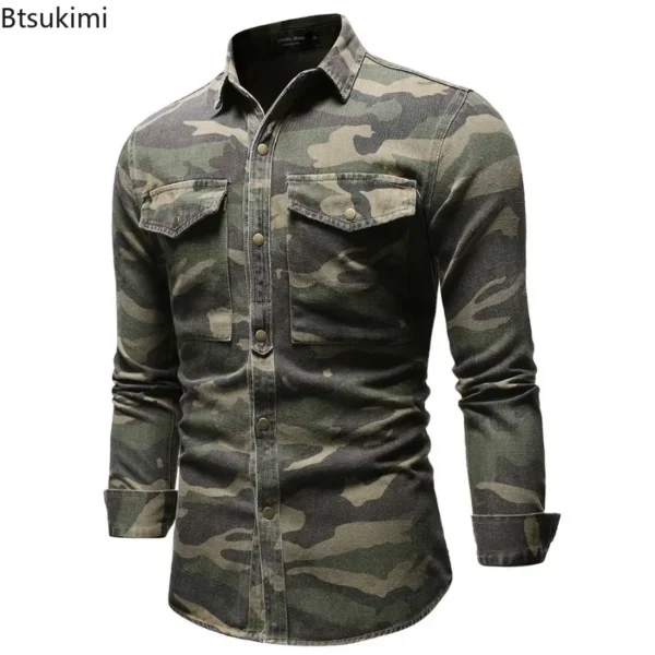 New 2024 Men's Denim Shirts Fashion Soft Lapel Camouflage Shirt Jacket Man Casual Slim Outdoor Climbing Cowboy Tops Shirt Male
