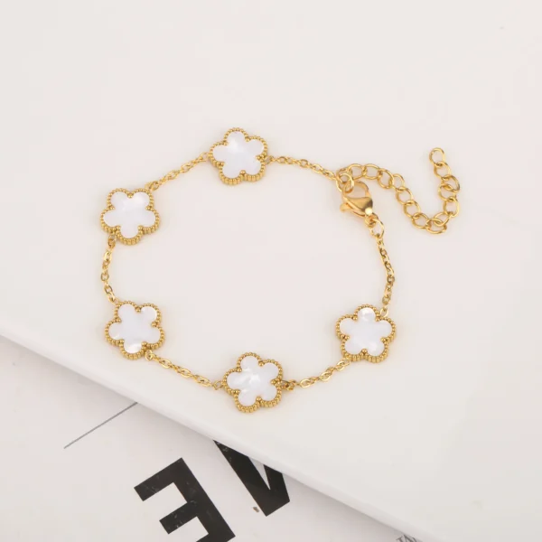 Adjustable Gold-Plated 316L Stainless Steel Five-Leaf Clover Bracelet