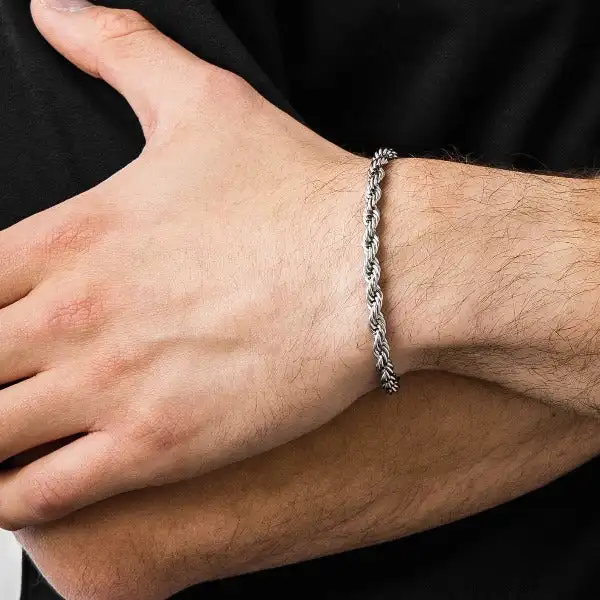 Twisted Rope Chain Stainless Steel Bracelet for Men & Women – Valentine's Gift