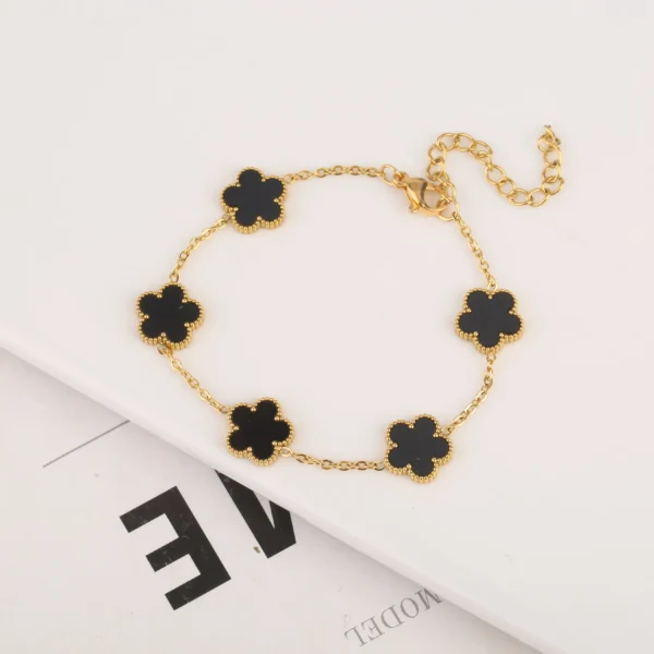Adjustable Gold-Plated 316L Stainless Steel Five-Leaf Clover Bracelet